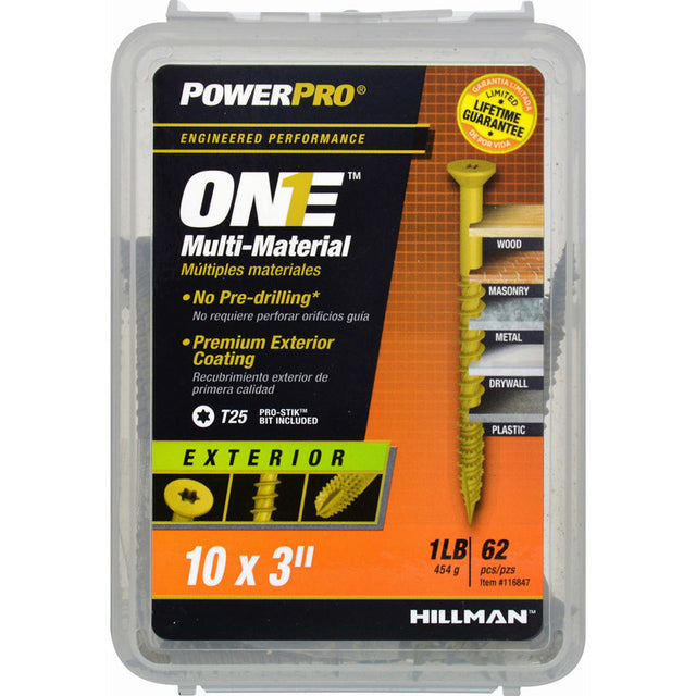 HILLMAN POWERPRO ONE No. 10 X 3 in. L Star Flat Head Multi-Material Screw 1 lb 62 pk