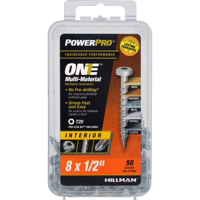 HILLMAN PowerPro No. 8 X 1/2 in. L Star Pan Head Multi-Material Screw 50 pk
