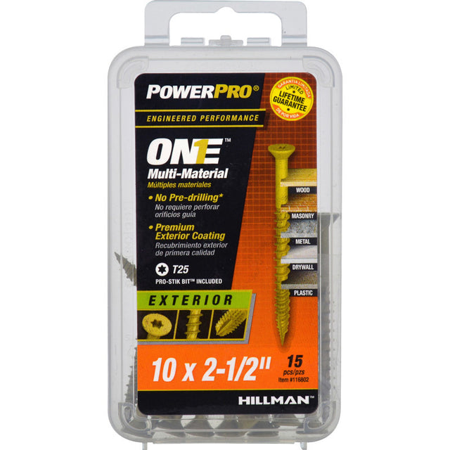 HILLMAN POWERPRO ONE No. 10 X 2-1/2 in. L Star Flat Head Multi-Material Screw 15 pk