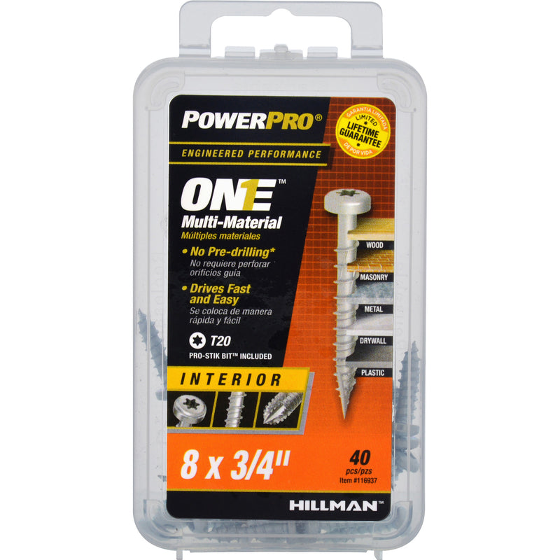 HILLMAN Power Pro No. 8 X 3/4 in. L Star Pan Head Multi-Material Screw 40 pk