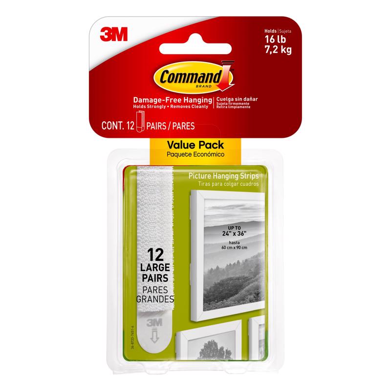 3M Command White Large Picture Hanging Strips 16 lb 12 pk