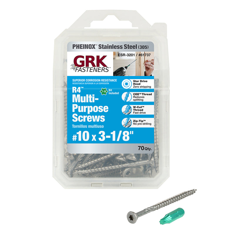 GRK Fasteners R4 No. 10 X 3-1/8 in. L Star Flat Head Multi-Purpose Screws 70 pk