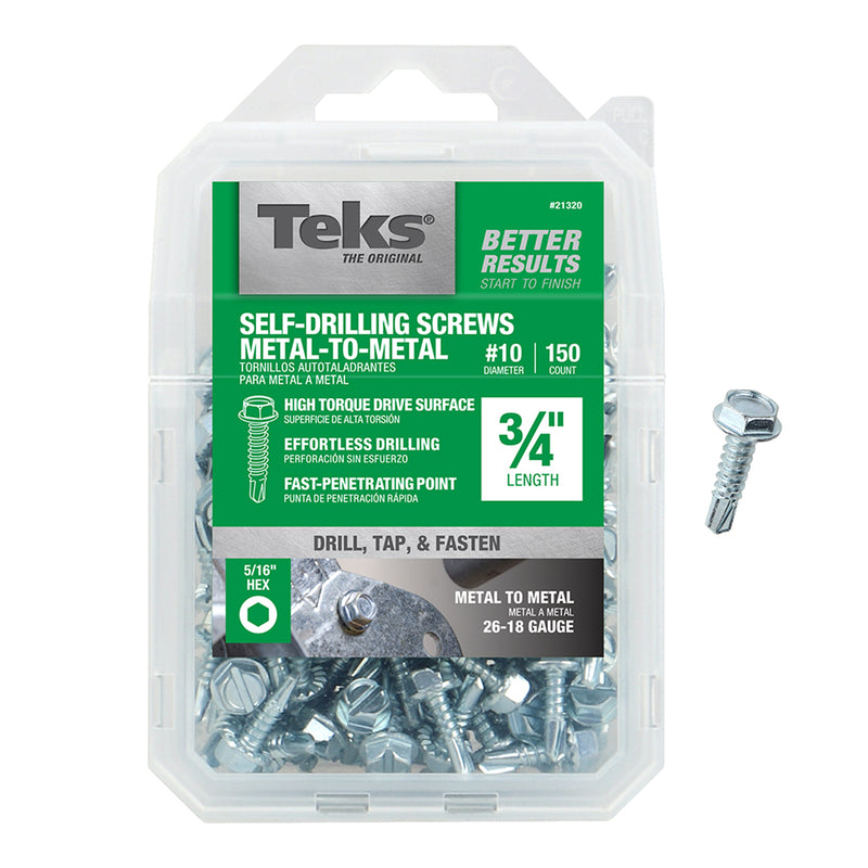 Teks No. 10 X 3/4 in. L Hex Washer Head Sheet Metal Screws 150 pk