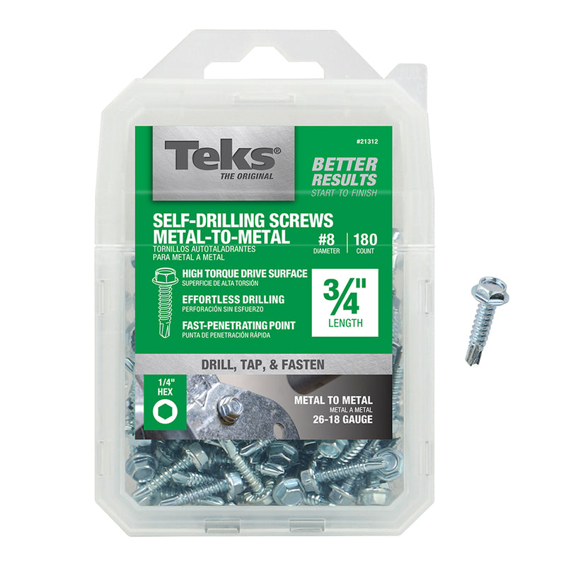 Teks No. 8 X 3/4 in. L Hex Washer Head Sheet Metal Screws 180 pk