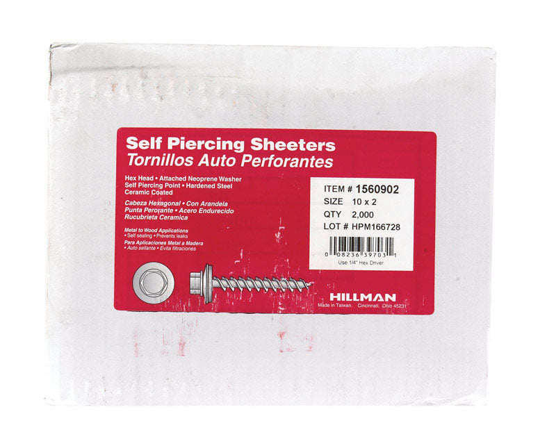 Hillman No. 10 X 2 in. L Slotted Hex Washer Head Self-Piercing Screws 2000 pk