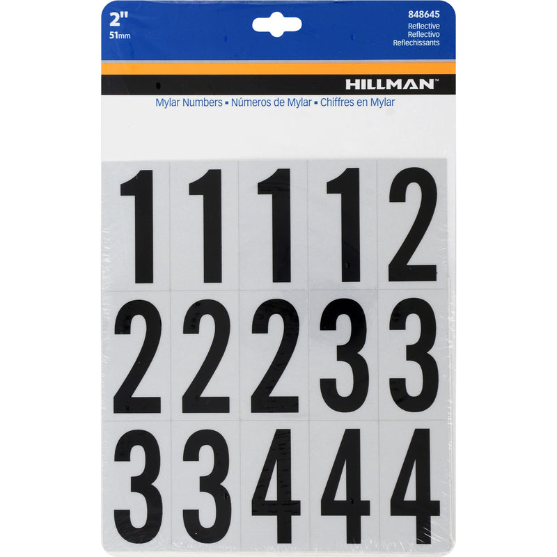 Hillman 2 in. Reflective Black Vinyl Self-Adhesive Number Set 0-9 35 pc