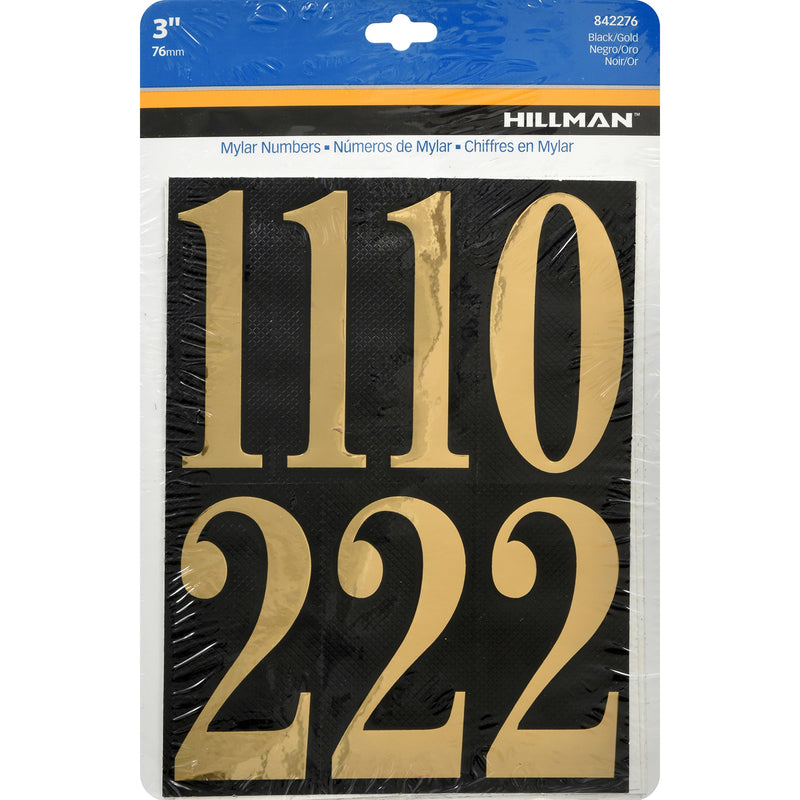 Hillman 3 in. Reflective Gold Vinyl Self-Adhesive Number Set 0-9 26 pc