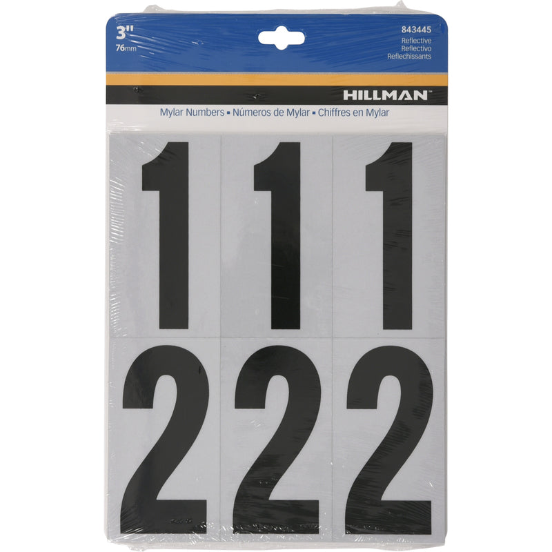 Hillman 3 in. Reflective Black Vinyl Self-Adhesive Number Set 0-9 26 pc