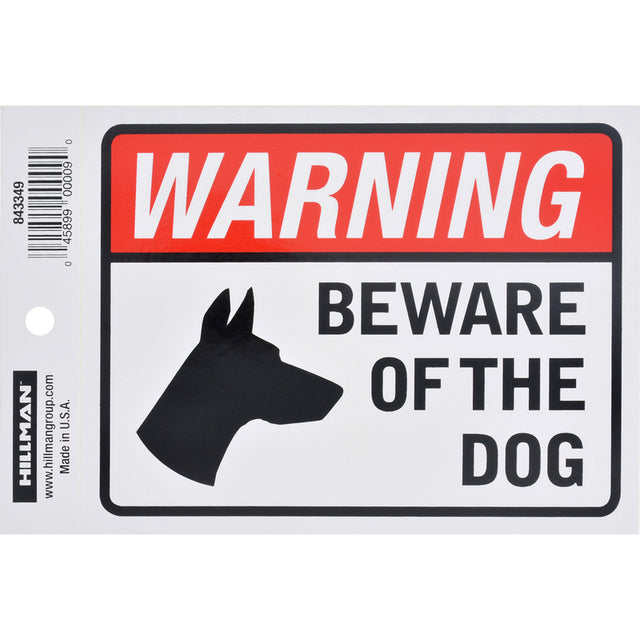 Hillman English White Beware Decal 4 in. H X 6 in. W
