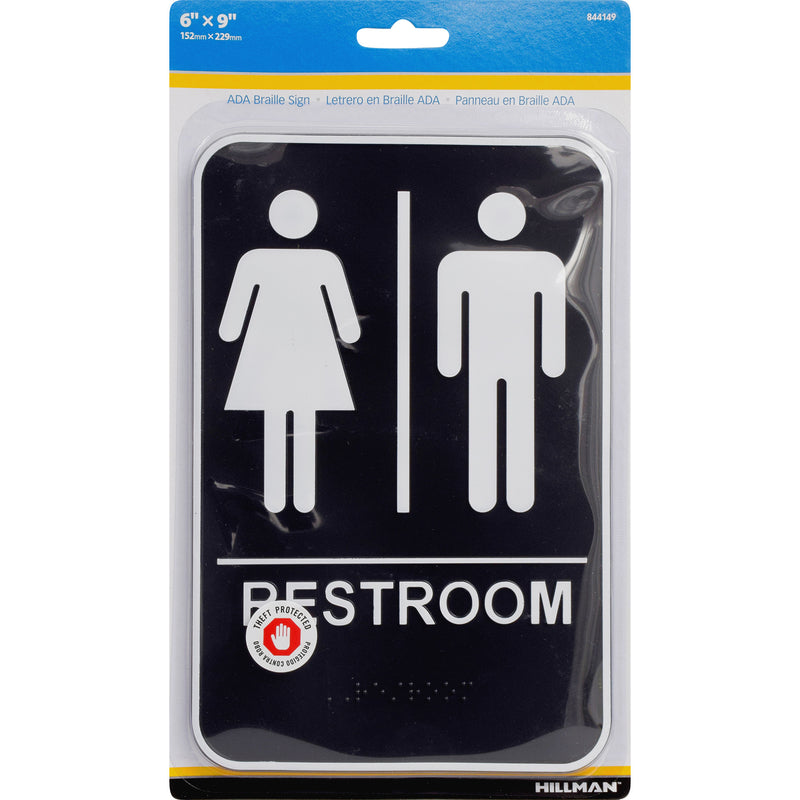 Hillman English Black Restroom Plaque 9 in. H X 6 in. W