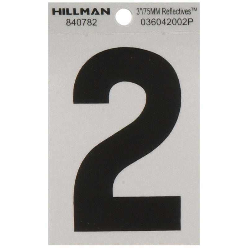 Hillman 3 in. Reflective Black Vinyl Self-Adhesive Number 2 1 pc