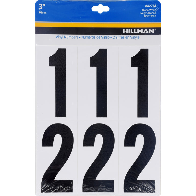 Hillman 3 in. Black Plastic/Vinyl Self-Adhesive Number Set 0-9 27 pc