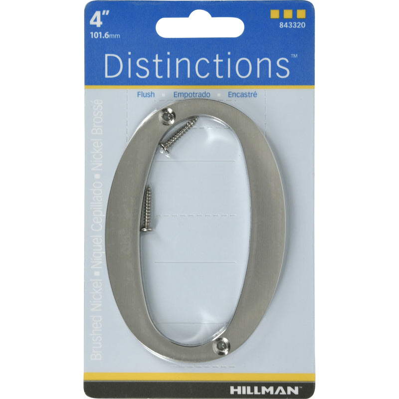 Hillman Distinctions 4 in. Silver Zinc Die-Cast Screw-On Number 0 1 pc