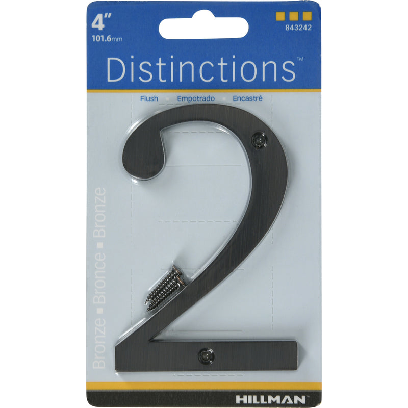 Hillman Distinctions 4 in. Bronze Zinc Die-Cast Screw-On Number 2 1 pc