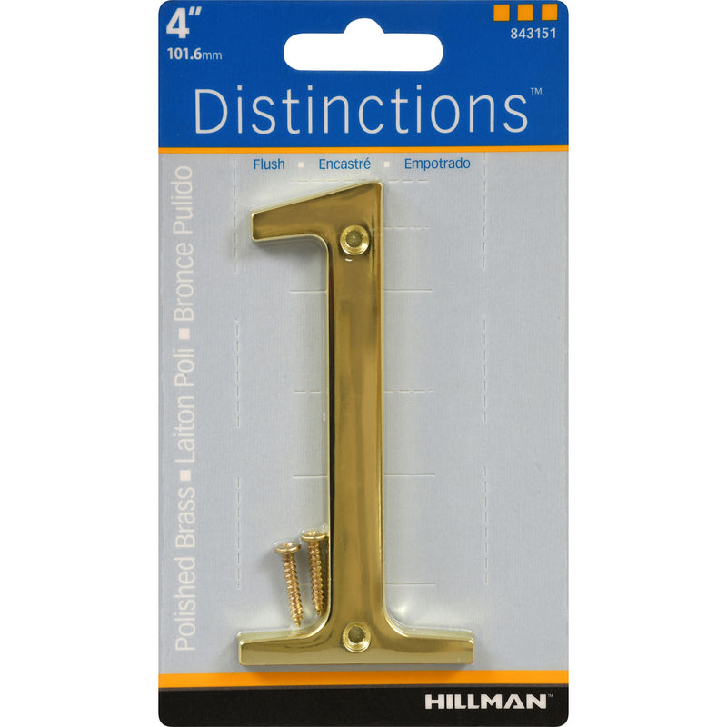 HILLMAN Distinctions 4 in. Reflective Gold Metal Screw-On Number 1 1 pc