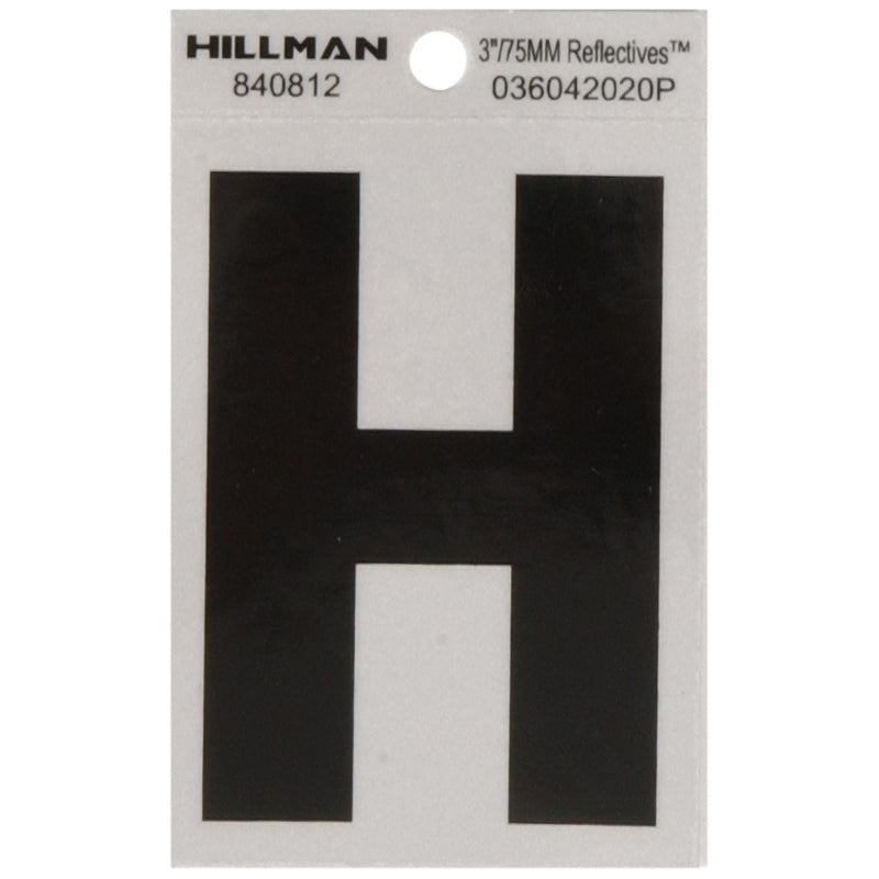 Hillman 3 in. Reflective Black Vinyl Self-Adhesive Letter H 1 pc