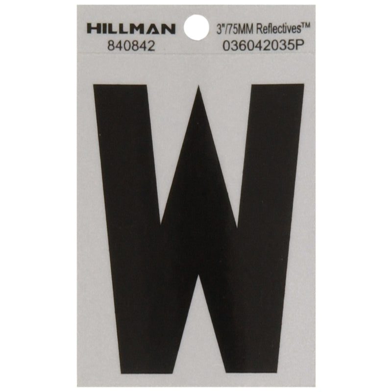 Hillman 3 in. Reflective Black Vinyl Self-Adhesive Letter W 1 pc