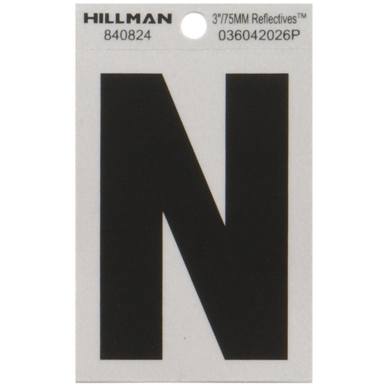 Hillman 3 in. Reflective Black Vinyl Self-Adhesive Letter N 1 pc