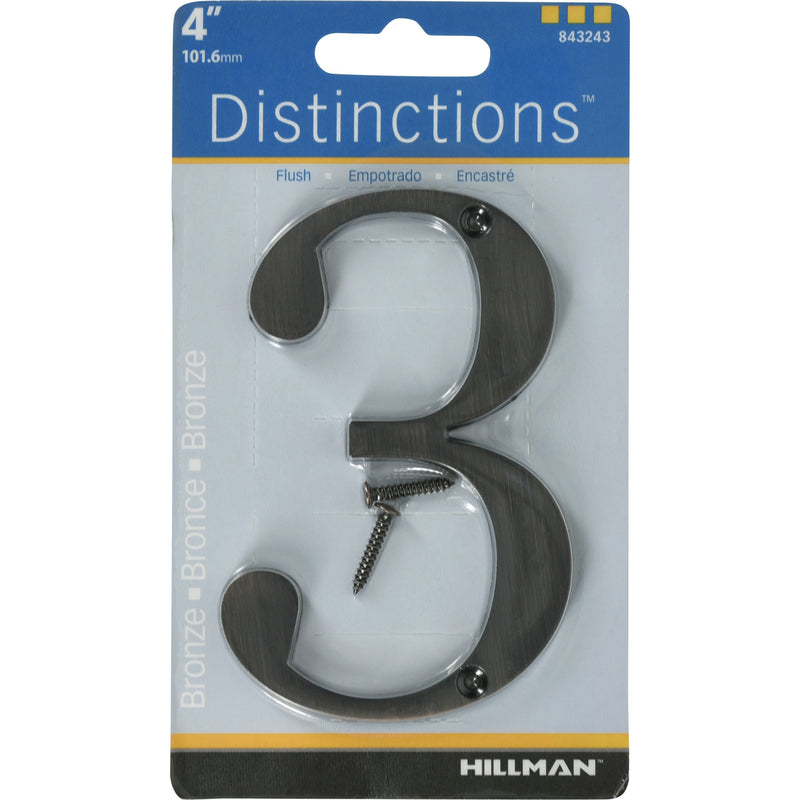 HILLMAN Distinctions 4 in. Bronze Zinc Die-Cast Screw-On Number 3 1 pc