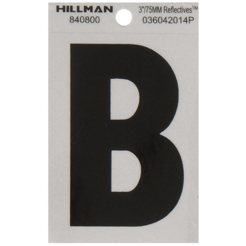 Hillman 3 in. Reflective Black Vinyl Self-Adhesive Letter B 1 pc