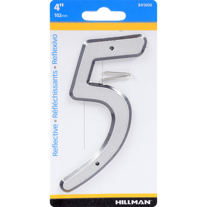 Hillman 4 in. Reflective Silver Plastic Nail-On Number 5 1 pc