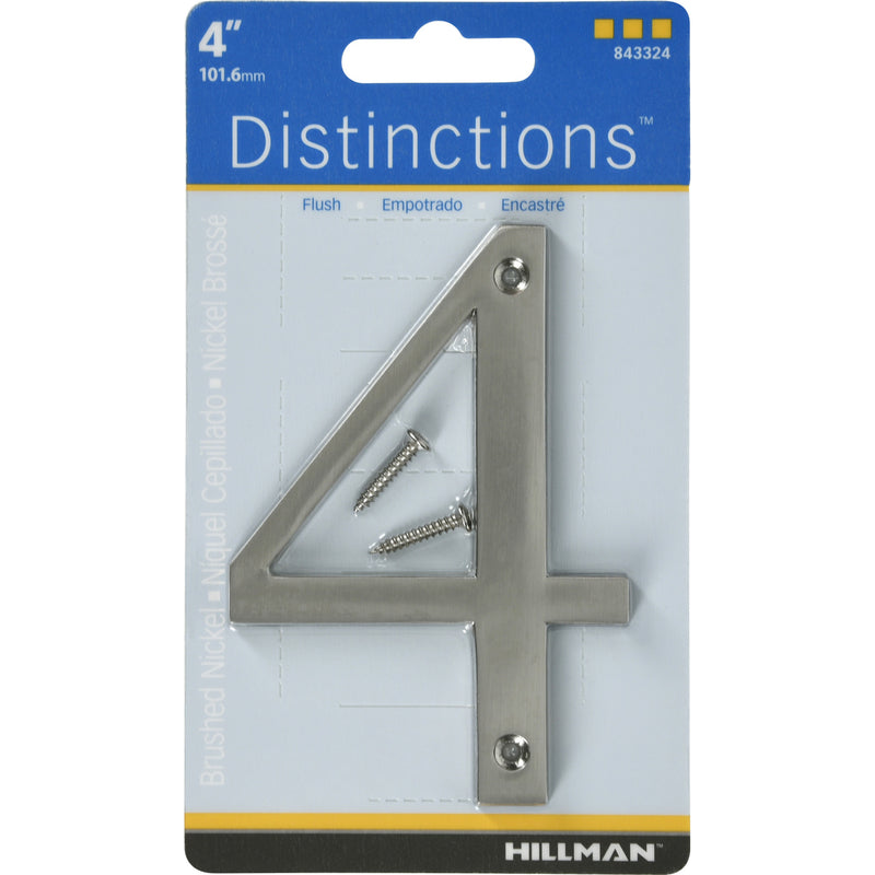 Hillman Distinctions 4 in. Silver Zinc Die-Cast Screw-On Number 4 1 pc
