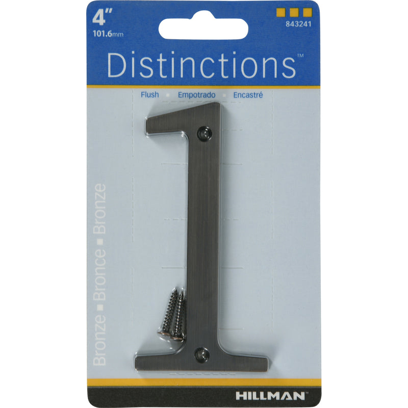 Hillman Distinctions 4 in. Bronze Zinc Die-Cast Screw-On Number 1 1 pc