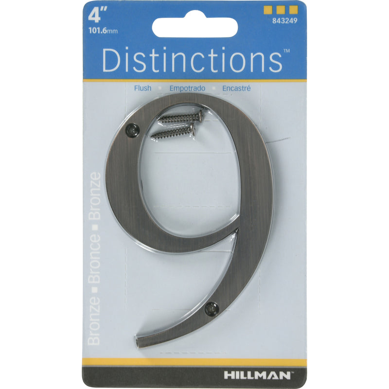 Hillman Distinctions 4 in. Bronze Zinc Die-Cast Screw-On Number 9 1 pc