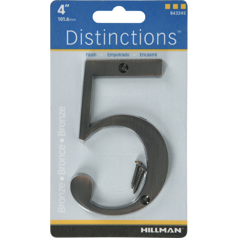 Hillman Distinctions 4 in. Bronze Zinc Die-Cast Screw-On Number 5 1 pc