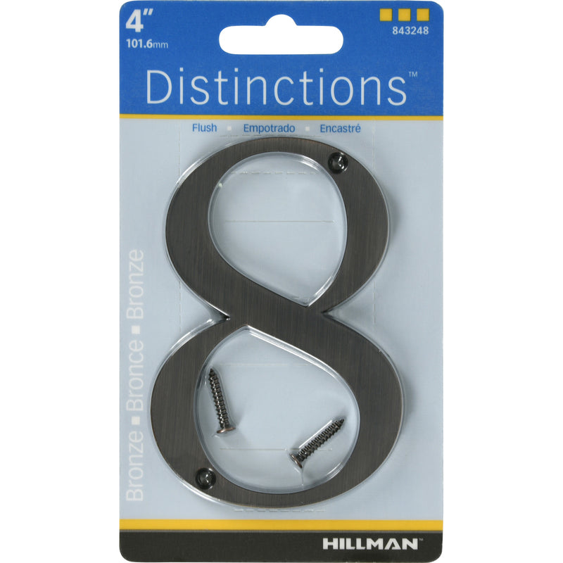 Hillman Distinctions 4 in. Bronze Zinc Die-Cast Screw-On Number 8 1 pc
