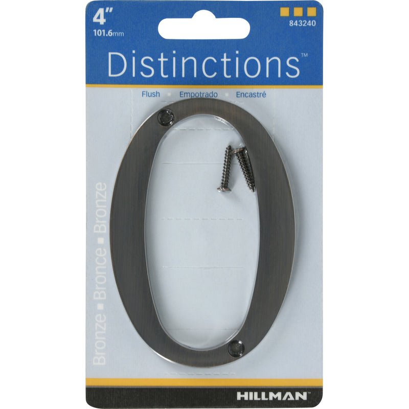Hillman Distinctions 4 in. Bronze Zinc Die-Cast Screw-On Number 0 1 pc