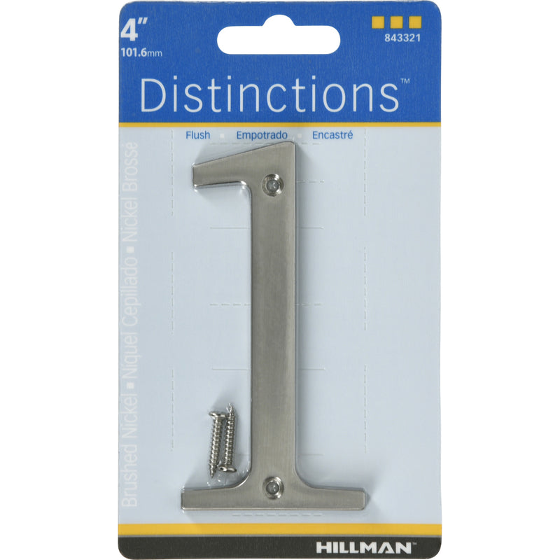 Hillman Distinctions 4 in. Silver Zinc Die-Cast Screw-On Number 1 1 pc