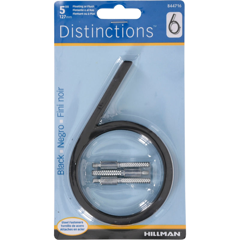 Hillman Distinctions 5 in. Black Steel Screw-On Number 6 1 pc