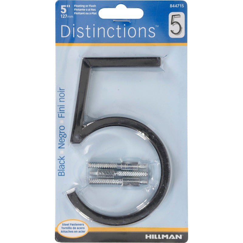 Hillman Distinctions 5 in. Black Steel Screw-On Number 5 1 pc