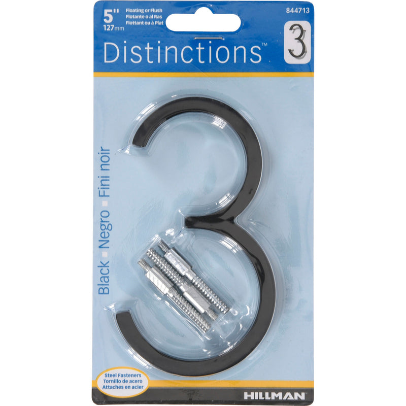 Hillman Distinctions 5 in. Black Steel Screw-On Number 3 1 pc