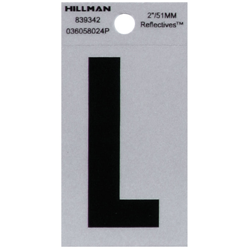 Hillman 2 in. Reflective Black Vinyl Self-Adhesive Letter L 1 pc