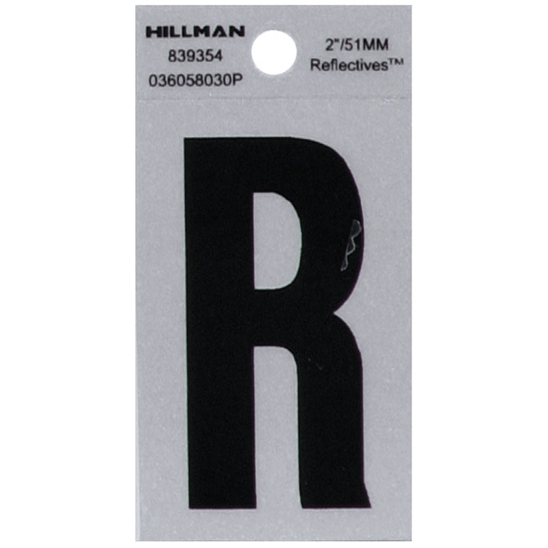 Hillman 2 in. Reflective Black Vinyl Self-Adhesive Letter R 1 pc
