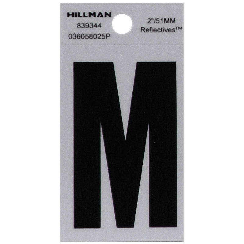 Hillman 2 in. Reflective Black Vinyl Self-Adhesive Letter M 1 pc