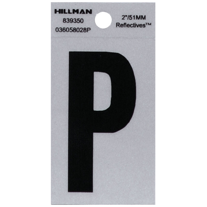 Hillman 2 in. Reflective Black Vinyl Self-Adhesive Letter P 1 pc