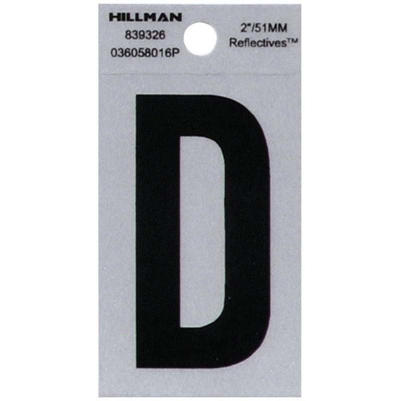 Hillman 2 in. Reflective Black Vinyl Self-Adhesive Letter D 1 pc