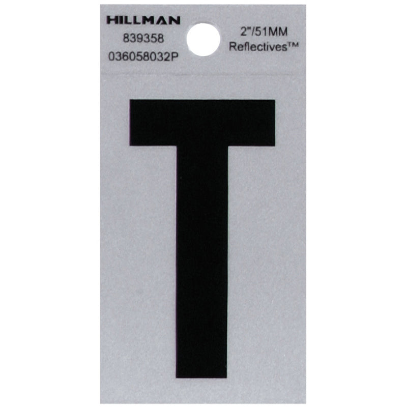 Hillman 2 in. Reflective Black Vinyl Self-Adhesive Letter T 1 pc