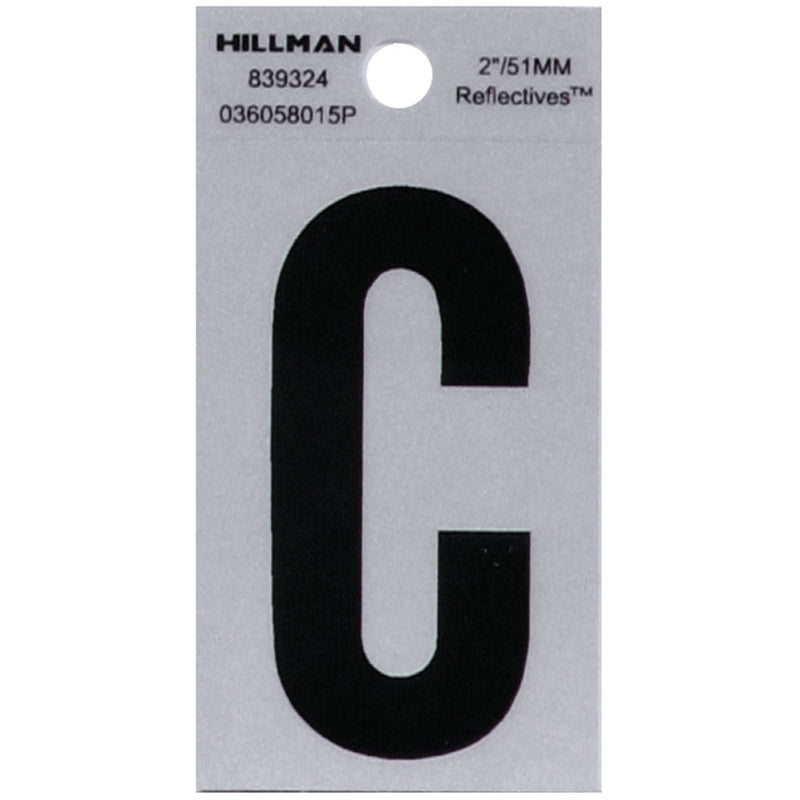 Hillman 2 in. Reflective Black Vinyl Self-Adhesive Letter C 1 pc