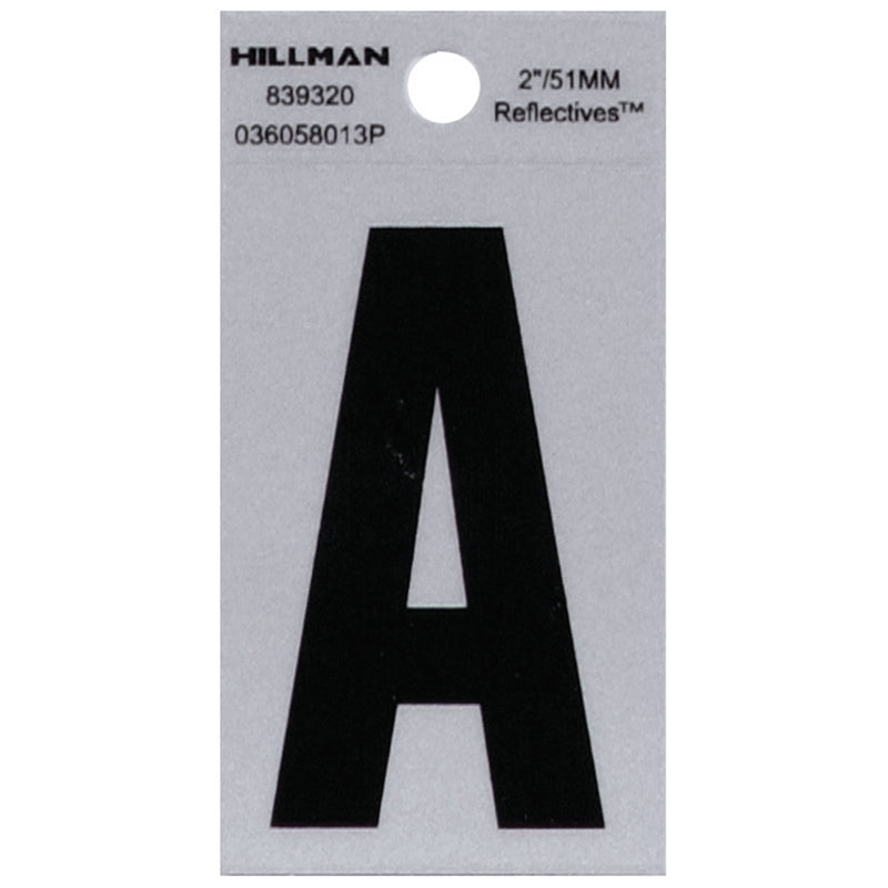 Hillman 2 in. Reflective Black Vinyl Self-Adhesive Letter A 1 pc