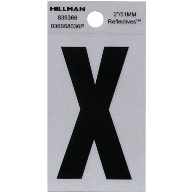 Hillman 2 in. Reflective Black Vinyl Self-Adhesive Letter X 1 pc