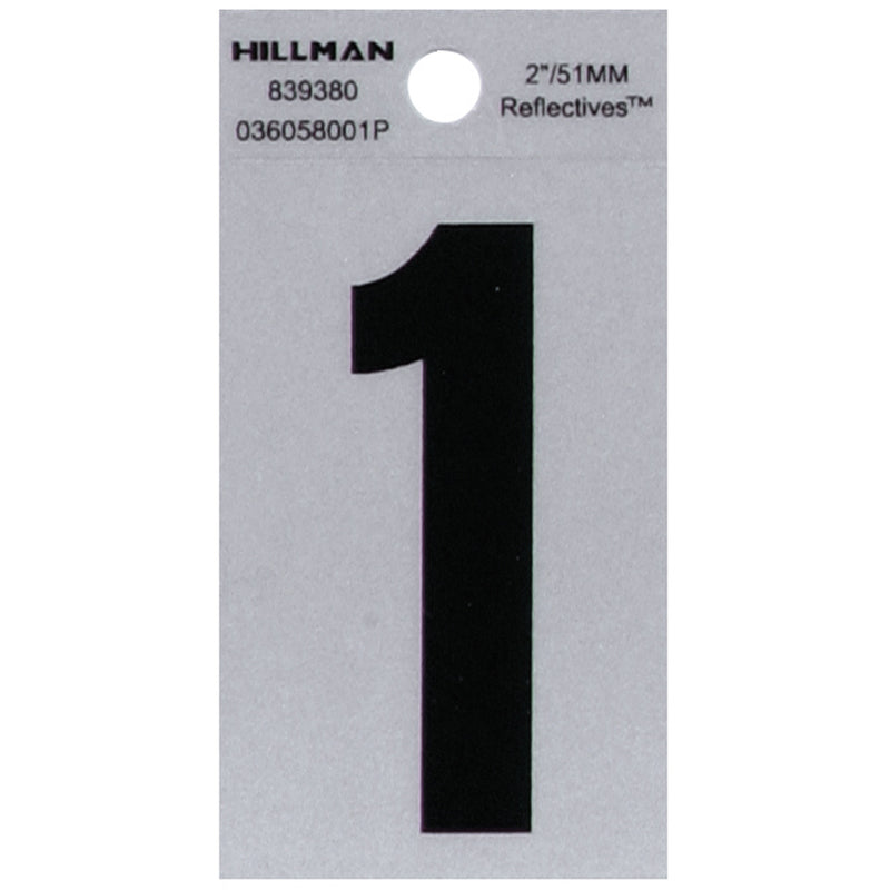 Hillman 2 in. Reflective Black Vinyl Self-Adhesive Number 1 1 pc