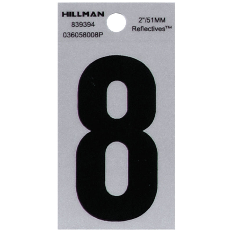 Hillman 2 in. Reflective Black Vinyl Self-Adhesive Number 8 1 pc