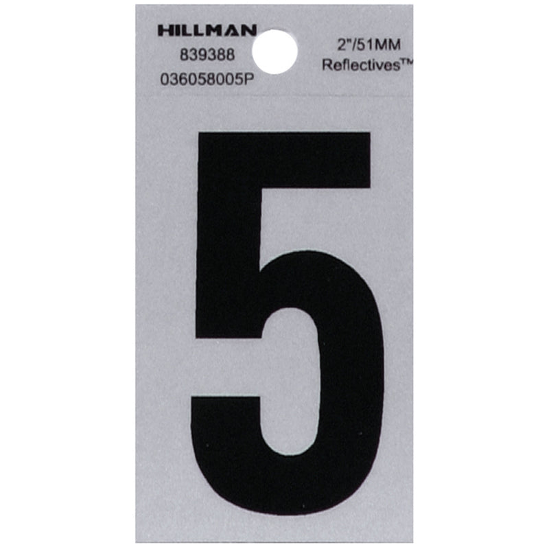 Hillman 2 in. Reflective Black Vinyl Self-Adhesive Number 5 1 pc
