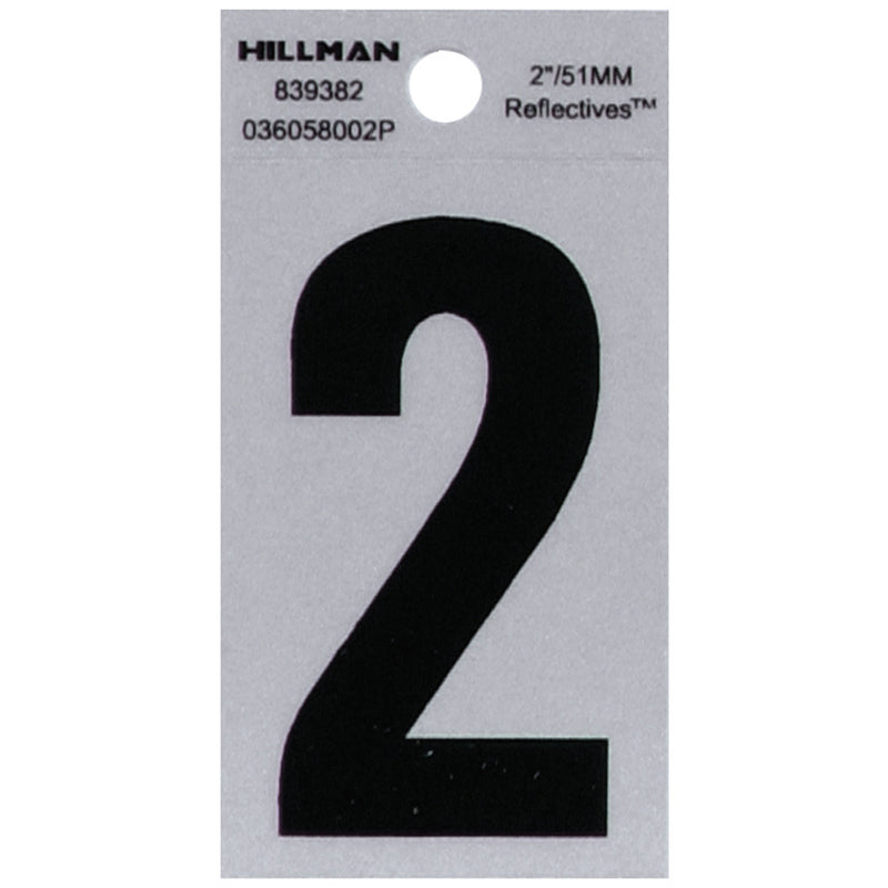 Hillman 2 in. Reflective Black Vinyl Self-Adhesive Number 2 1 pc