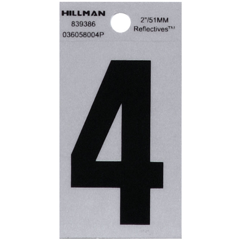 Hillman 2 in. Reflective Black Vinyl Self-Adhesive Number 4 1 pc