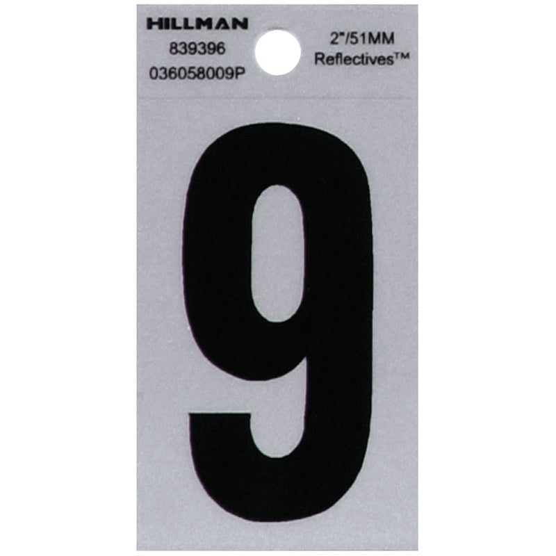 Hillman 2 in. Reflective Black Vinyl Self-Adhesive Number 9 1 pc